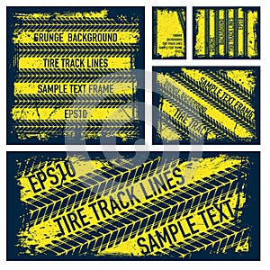 Grunge text tire tracks frames set