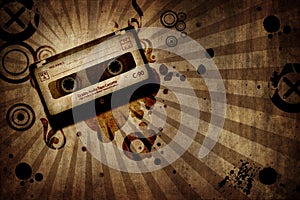 Grunge texture background with music cassete