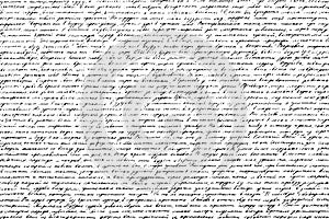 Grunge texture of handwritten unreadable text. Monochrome retro background of an illegible old manuscript written in ink