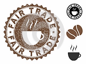 Grunge Textured Fair Trade Stamp Seal with Coffee Cup
