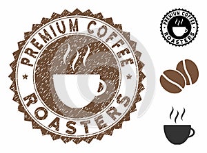 Grunge Textured Premium Coffee Roasters Stamp Seal with Coffee Cup