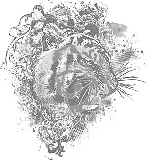 Grunge Tiger Floral Illustration