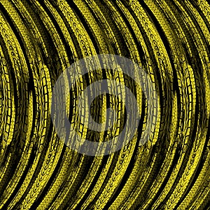 Grunge tire track circle yellow background