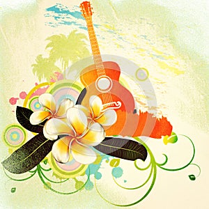 Grunge tropical background with guitar