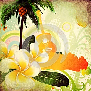 Grunge tropical background with guitar