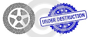 Grunge Under Destruction Stamp and Recursion Car Wheel Icon Collage