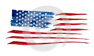 Grunge USA flag isolated on white background, American patriot, painted national symbol. 4th jule poster banner