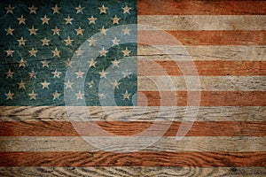 Grunge USA flag on wood background