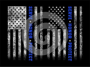 Grunge usa police with thin blue line vector design.