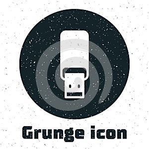 Grunge USB flash drive icon isolated on white background. Monochrome vintage drawing. Vector