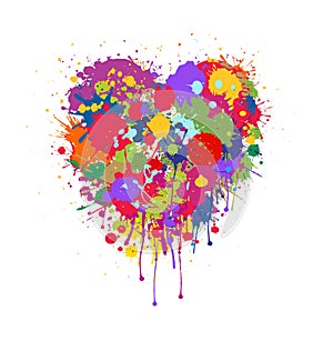 Abstract vector heart made of colorful splashes of paint