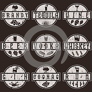 grunge vector labels set of alcohol drinks