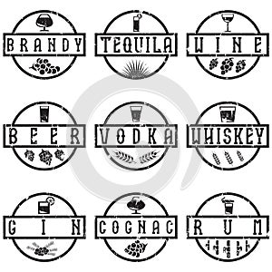 grunge vector labels set of alcohol drinks