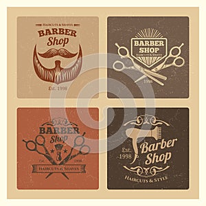 Grunge vintage barber shop labels vector design