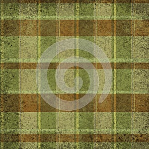 Grunge vintage distressed dark green and brown vertical and horizontal stripes tartan, plaid