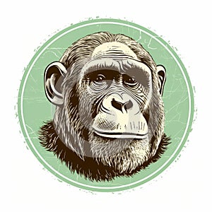 Grunge Vintage Engraved Chimpanzee Head Icon - Dark White And Light Green