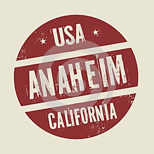 Grunge vintage round stamp with text Anaheim, California photo
