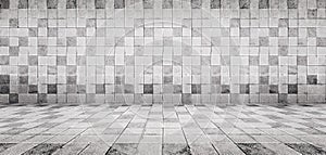 Grunge vintage style white concrete tile wall and floor texture background