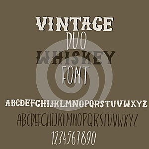 Grunge vintage whiskey font. Old handcrafted display skript. Modern brush label lettering. Vector typography