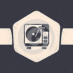 Grunge Vinyl player with a vinyl disk icon isolated on grey background. Monochrome vintage drawing. Vector