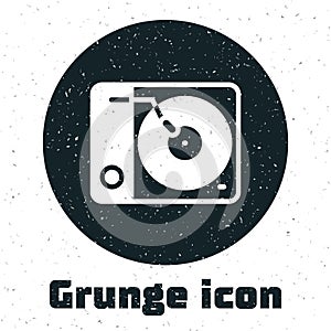 Grunge Vinyl player with a vinyl disk icon isolated on white background. Monochrome vintage drawing. Vector