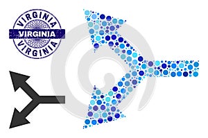 Grunge VIRGINIA Round Guilloche Stamp and Bifurcation Arrow Left Collage Icon of Round Dots