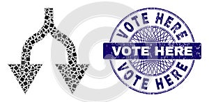 Grunge Vote Here Stamp and Geometric Split Arrows Down Mosaic