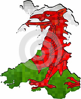 Grunge Wales map with flag inside