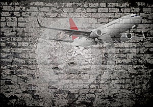 Grunge wall commercial airliner