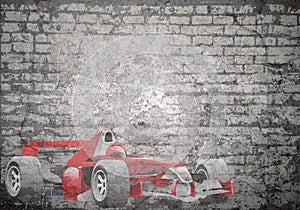 Grunge wall racing car