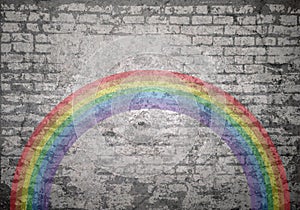 Grunge wall with rainbow of thanks