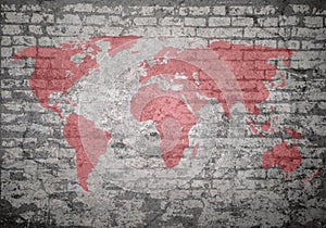 Grunge wall red world map