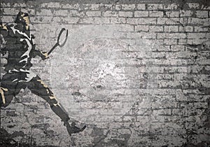 Grunge wall stylized tennis player