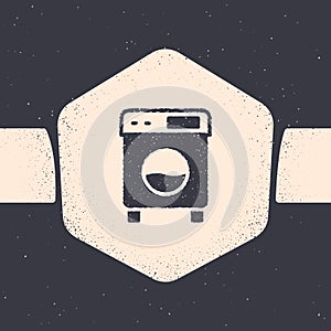 Grunge Washer icon isolated on grey background. Washing machine icon. Clothes washer - laundry machine. Home appliance