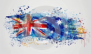 Grunge watercolor painted Australia flag. Template for national holiday symbol