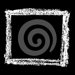 Grunge white chalk texture brush as square frame on black background Vector