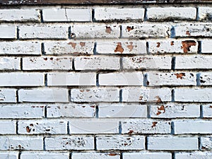 Grunge white colour striped bricks or Peeled white colour concrete wall texture background, Interior and Exterior home concept