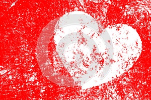 Grunge white heart on red background