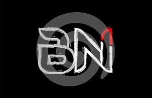 grunge white red black alphabet letter bn b n logo design photo