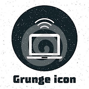Grunge Wireless laptop icon isolated on white background. Internet of things concept with wireless connection