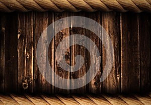 Grunge wood background or backdrop with rope frame