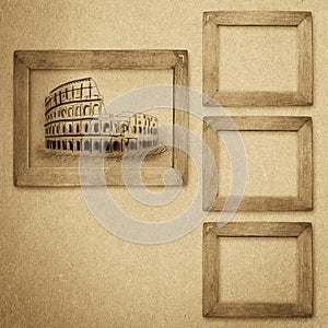 Grunge wood frame background, vintage paper texture