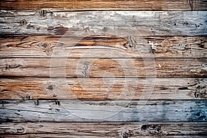 Grunge wooden background. Weathered horizontal timbers. Generative AI