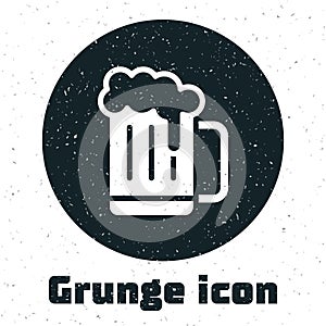 Grunge Wooden beer mug icon isolated on white background. Monochrome vintage drawing. Vector