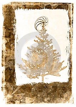 Grunge Xmass tree postcard - sepia photo