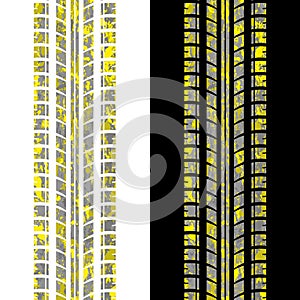 Grunge yellow tire tracks set