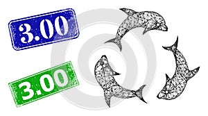 Grunged 3.00 Imprints and Polygonal Mesh Dolphin Trio Icon