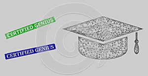 Grunged Certified Genius Stamp Imitations and Net Graduation Cap Web Mesh photo