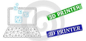 Grunged 3D Printer Stamp Imitations and Triangular Mesh Digital Computing Icon photo
