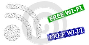 Grunged Free Wi-Fi Stamps and Triangular Mesh Wireless Internet Point Icon